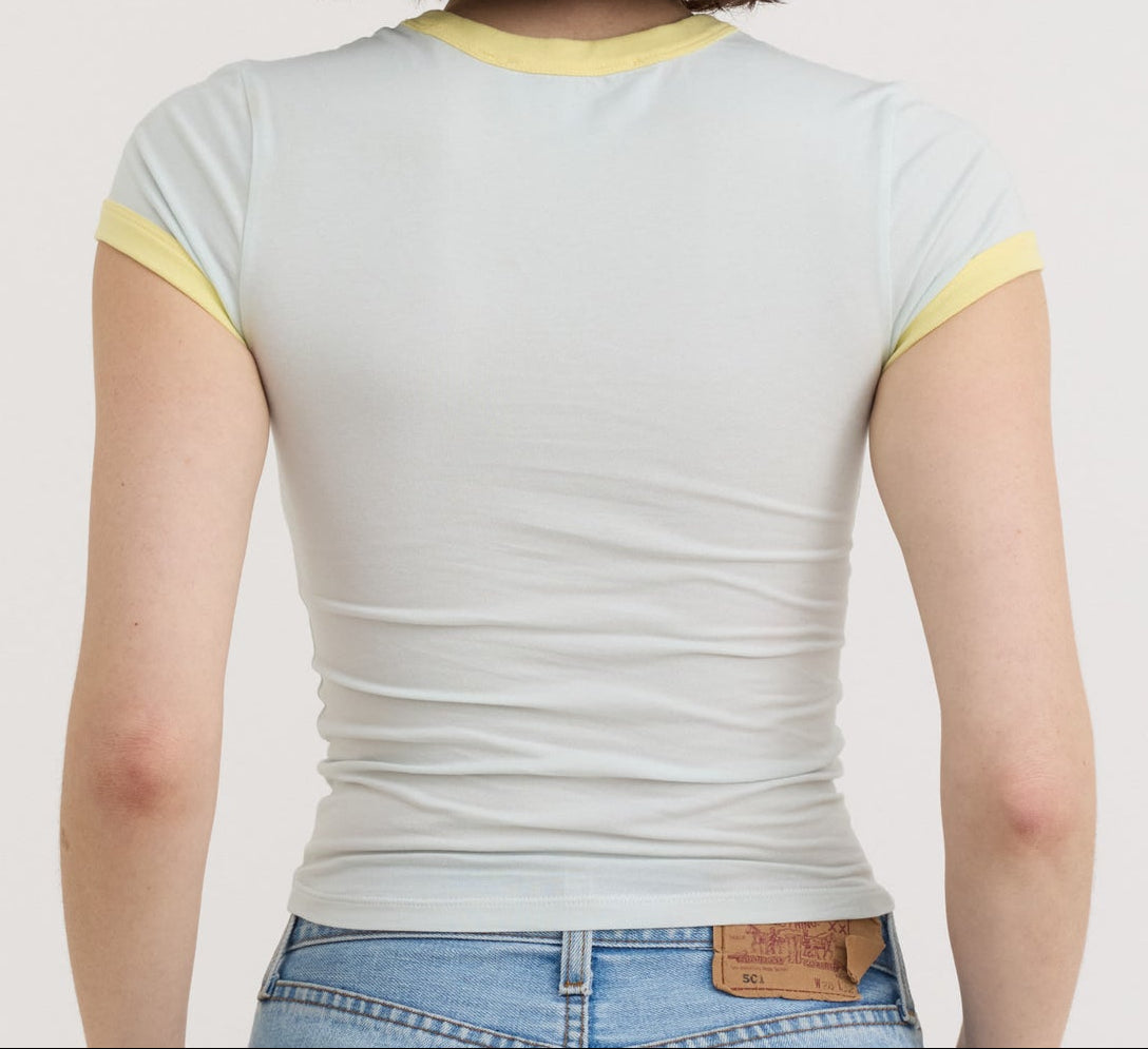 Organic Basics - Core Play Baby Ringer Tee - Dewdrop / Light Lemon -