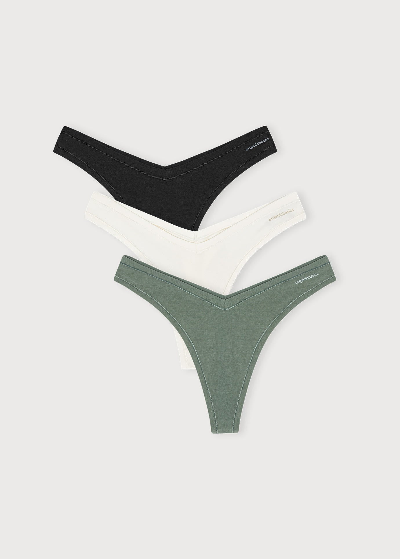 Organic Basics - Flex Thong 3-pack - Black / Off White / Seaweed -