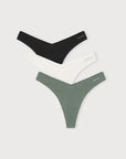 Organic Basics - Flex Thong 3-pack - Black / Off White / Seaweed -