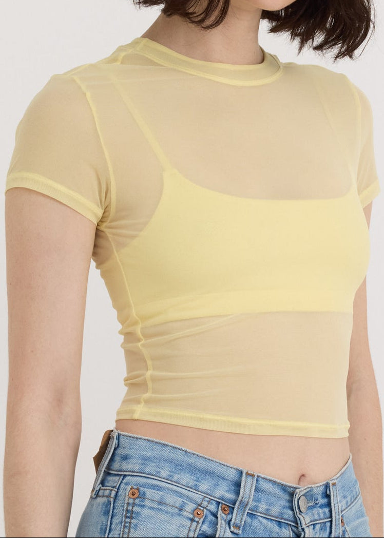 Organic Basics - Mesh Tee - Light Lemon -
