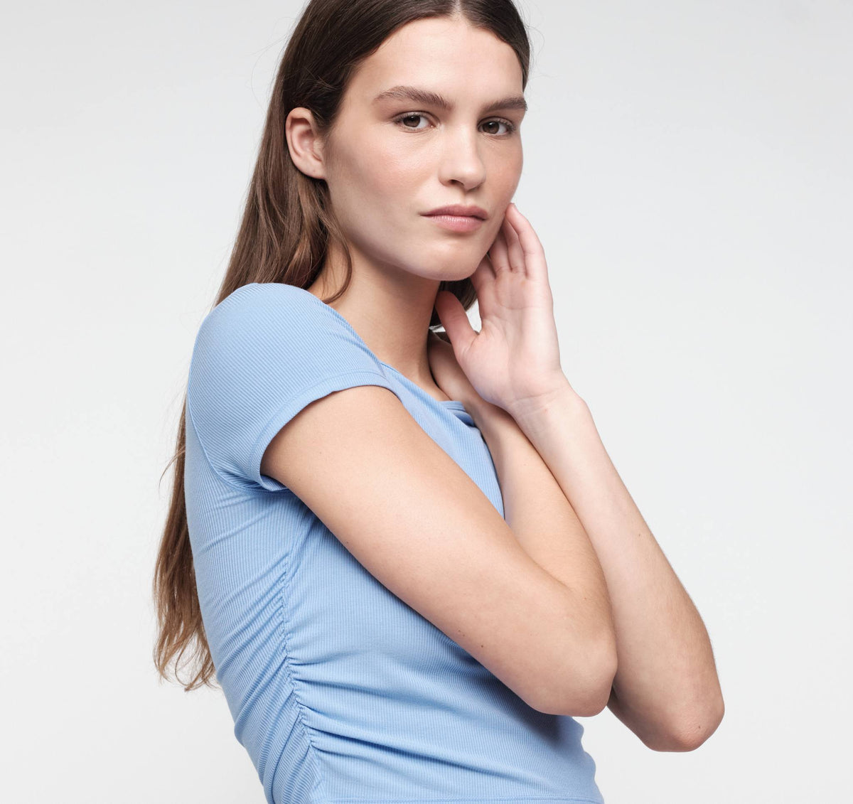 Organic Basics - Active Rib Ruched Tee - Siren Blue -