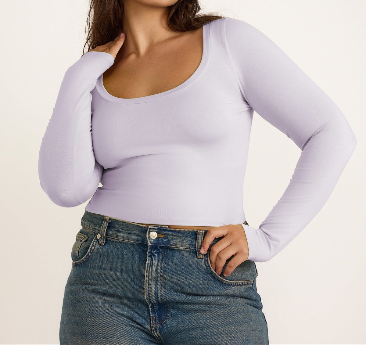 Organic Basics - Everyday Scoop Neck Long Sleeve Tee - Soft Lilac -