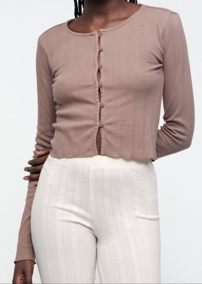 Pointelle Cardigan - Clay