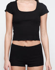 Organic Basics - Pointelle Square Neck Tee - Black -