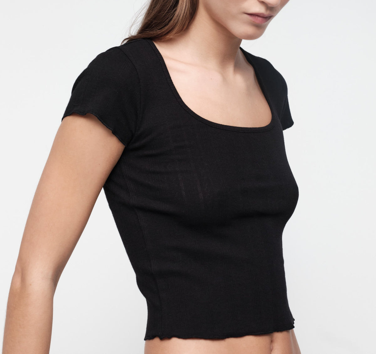 Organic Basics - Pointelle Square Neck Tee - Black -