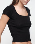 Organic Basics - Pointelle Square Neck Tee - Black -