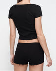Organic Basics - Pointelle Square Neck Tee - Black -