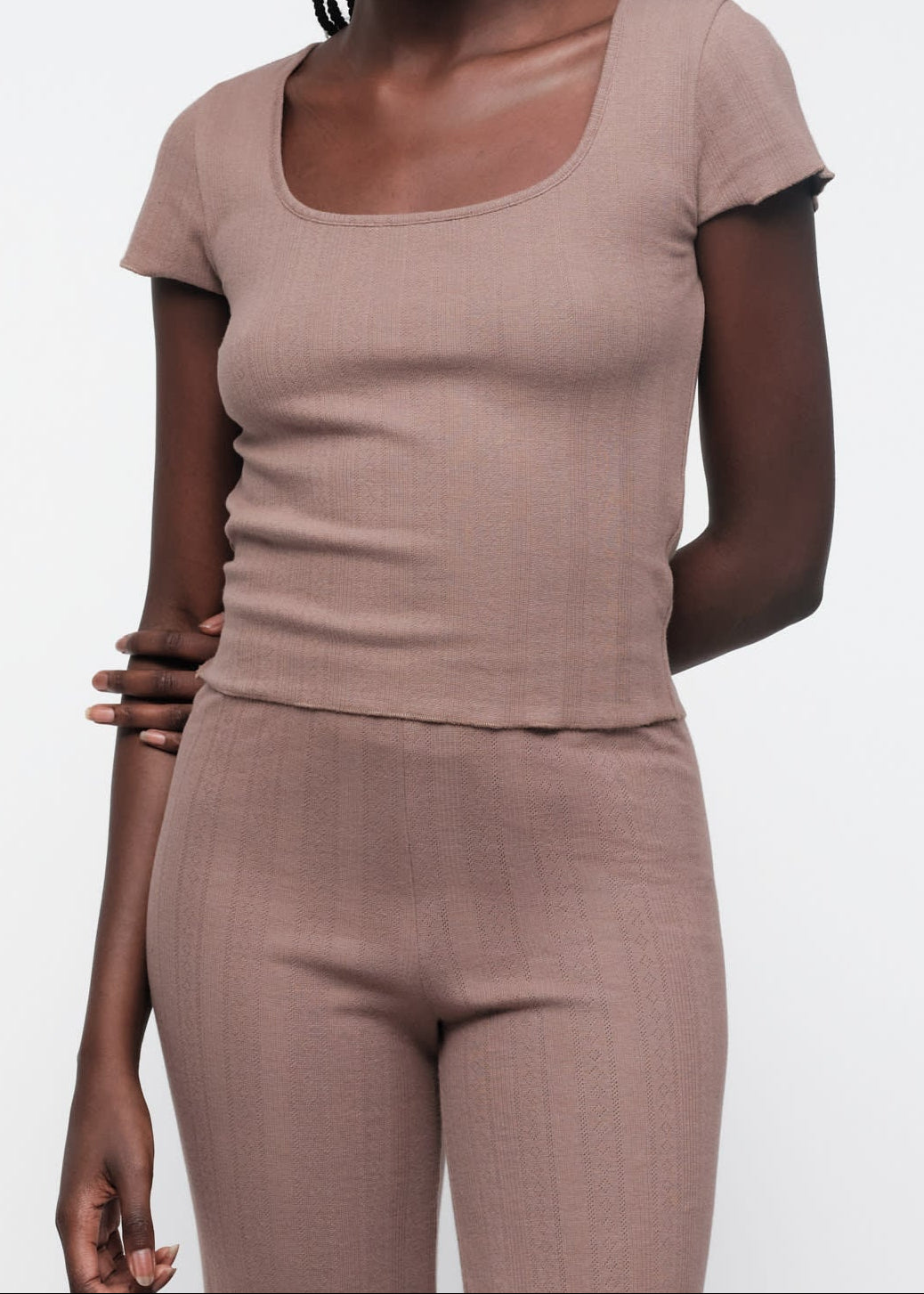 Organic Basics - Pointelle Square Neck Tee - Clay -