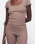 Organic Basics - Pointelle Square Neck Tee - Clay -