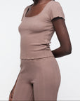 Organic Basics - Pointelle Square Neck Tee - Clay -