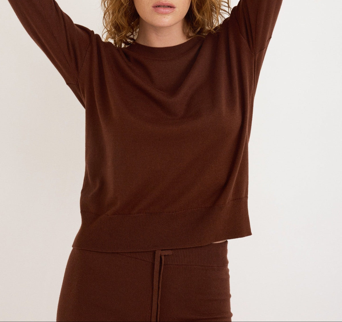 Organic Basics - Soft Knit Boxy Crewneck Sweater - Rich Brown -