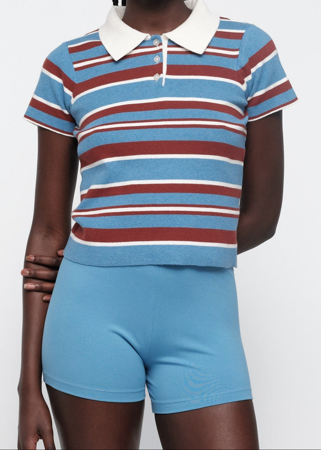 Organic Basics - Soft Knit Polo - Scandi Sea Stripe -