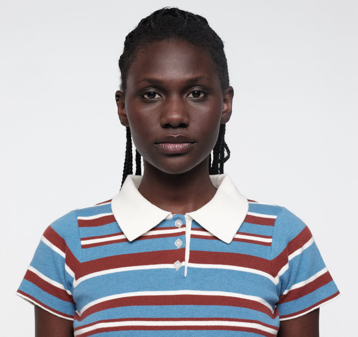 Organic Basics - Soft Knit Polo - Scandi Sea Stripe -