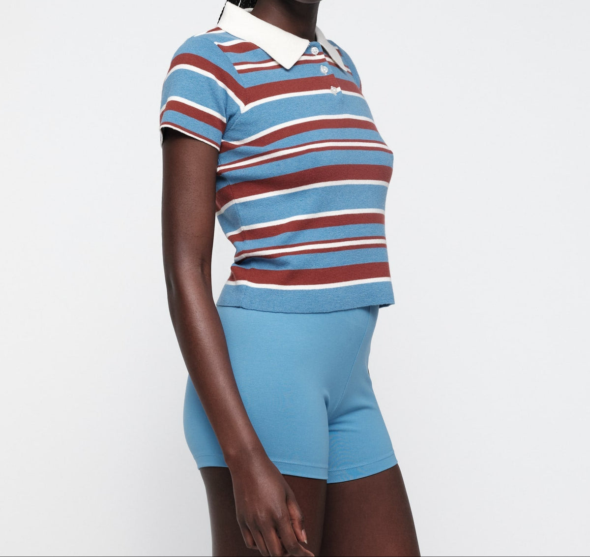 Organic Basics - Soft Knit Polo - Scandi Sea Stripe -