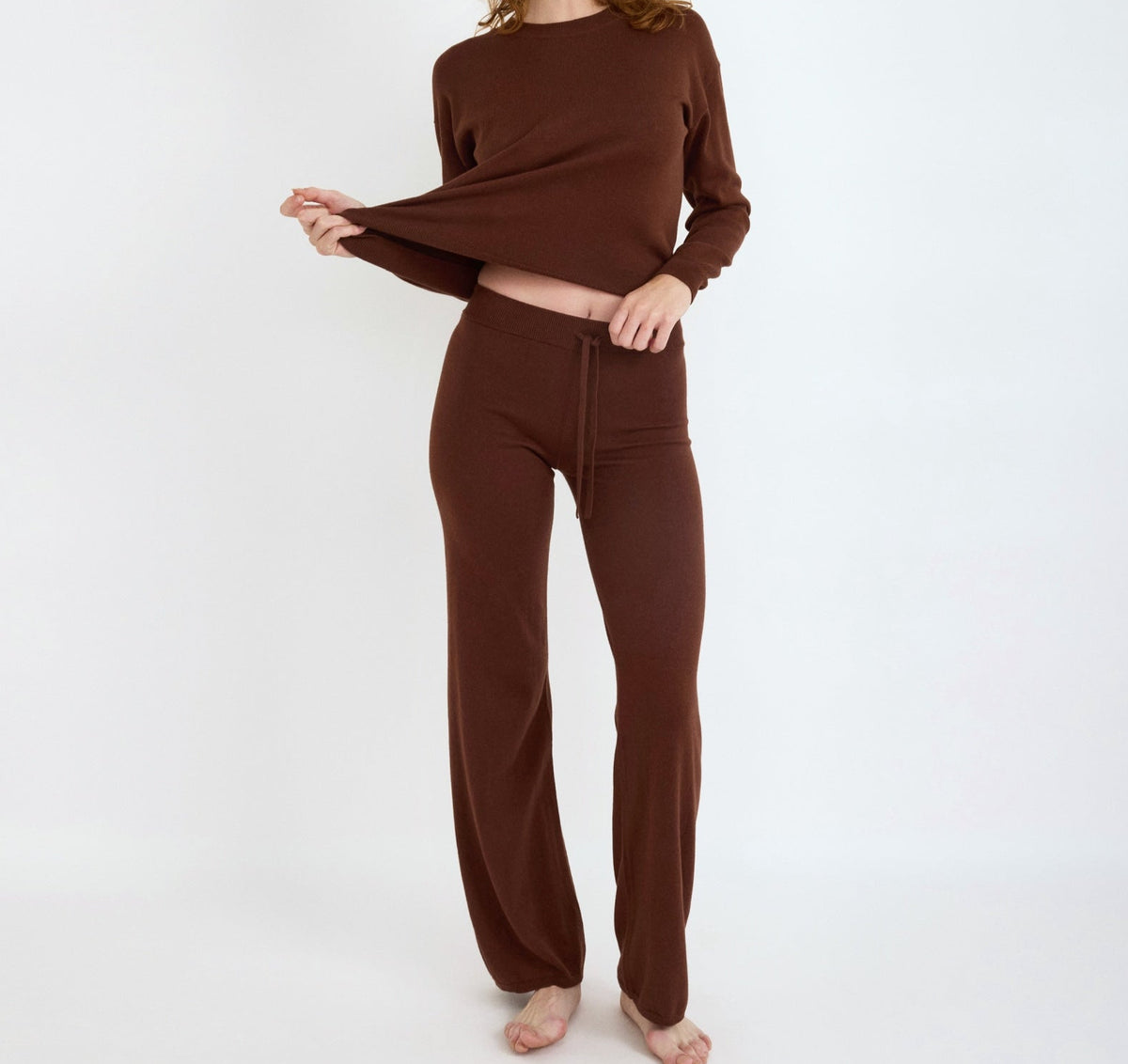Organic Basics - Soft Knit Straight Leg Pants - Rich Brown -