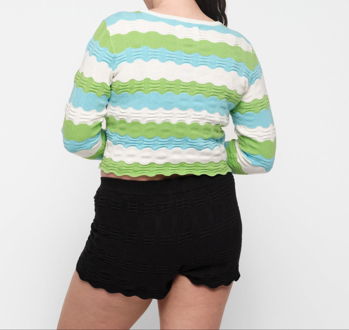 Organic Basics - Soft Knit Textured Cardigan - Juicy Apple Stripe -