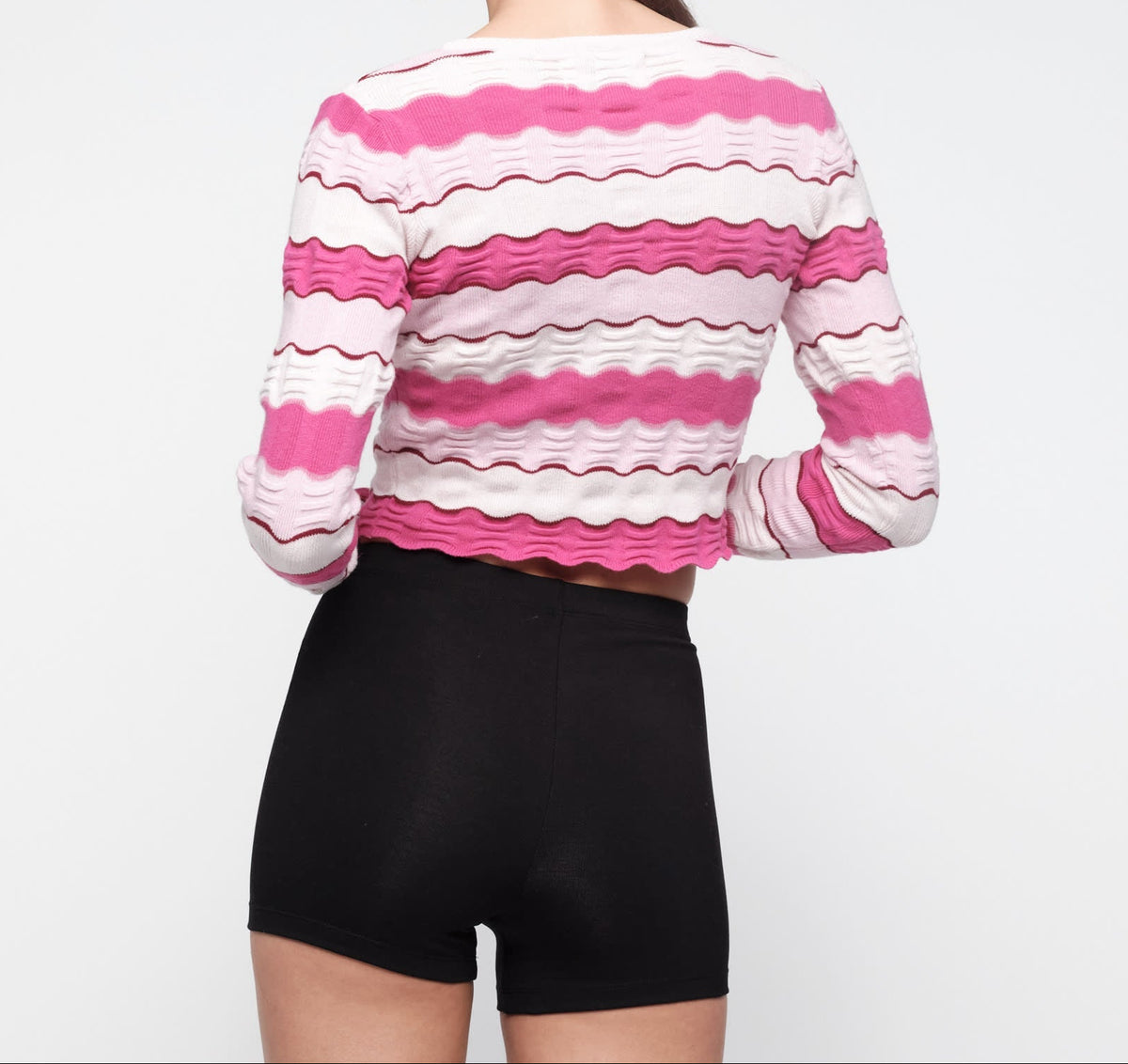 Organic Basics - Soft Knit Textured Cardigan - Raspberry Stripe -