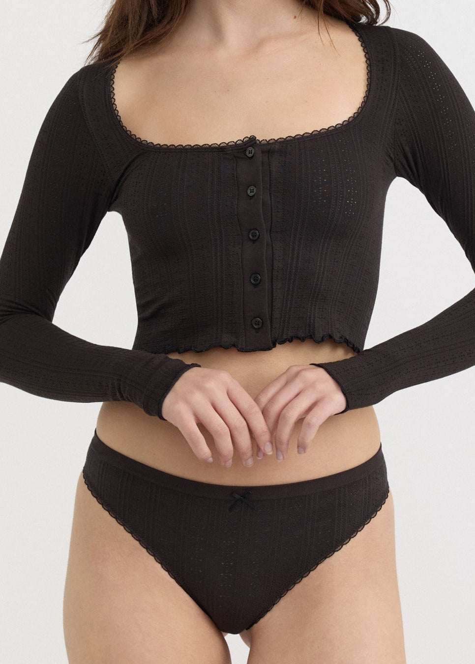 Organic Basics - Pointelle Thong - Black -