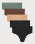 Organic Basics - Smooth Thong 5 Pack - Seaweed / Walnut / Hazelnut / Black / Black -
