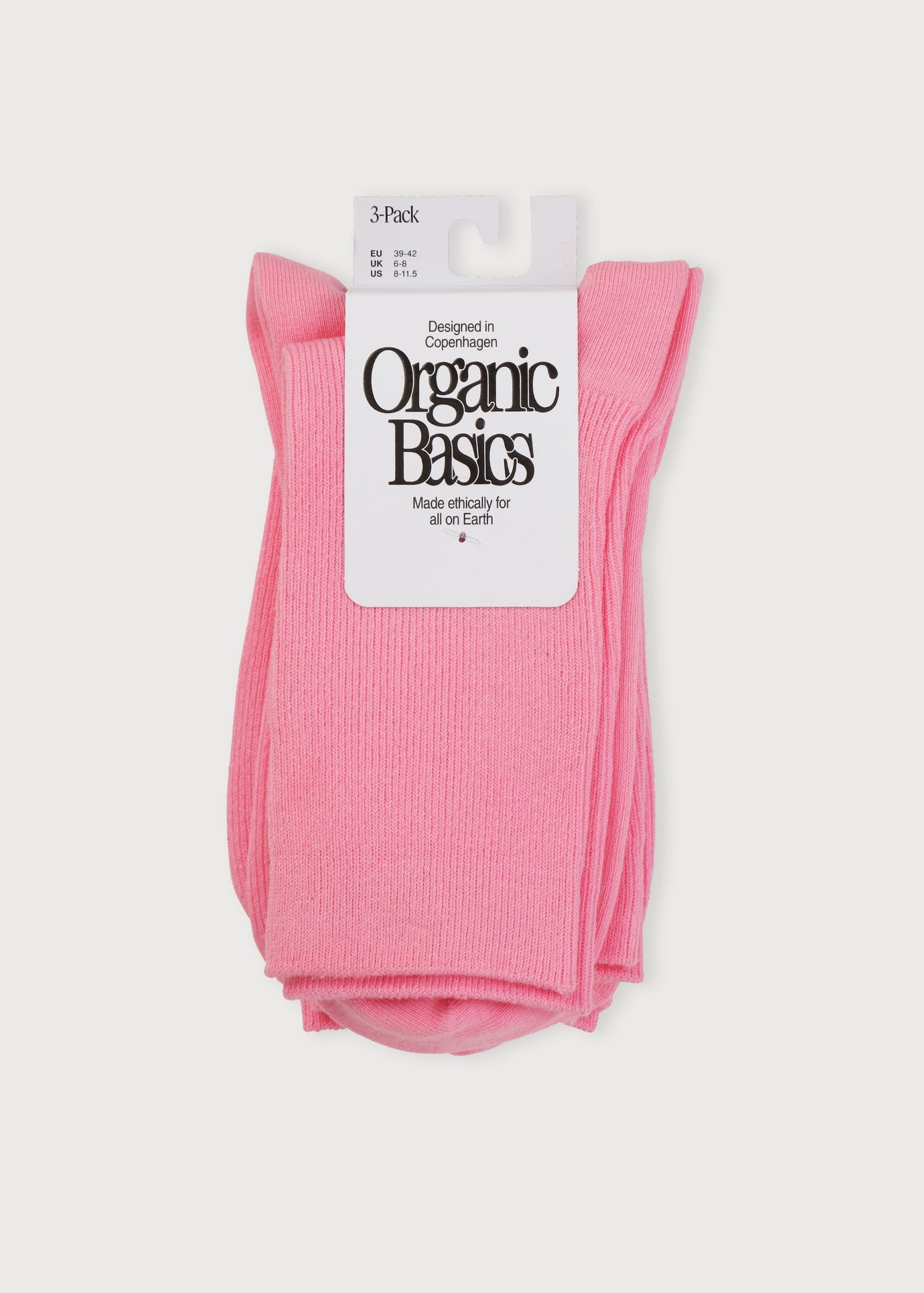 Organic Basics - Core Crew Rib Socks 3-Pack - Tulip Pink -