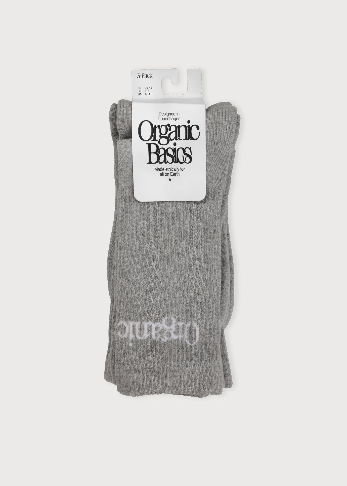 Organic Basics - Core Logo Crew Socks 3-Pack - Grey -
