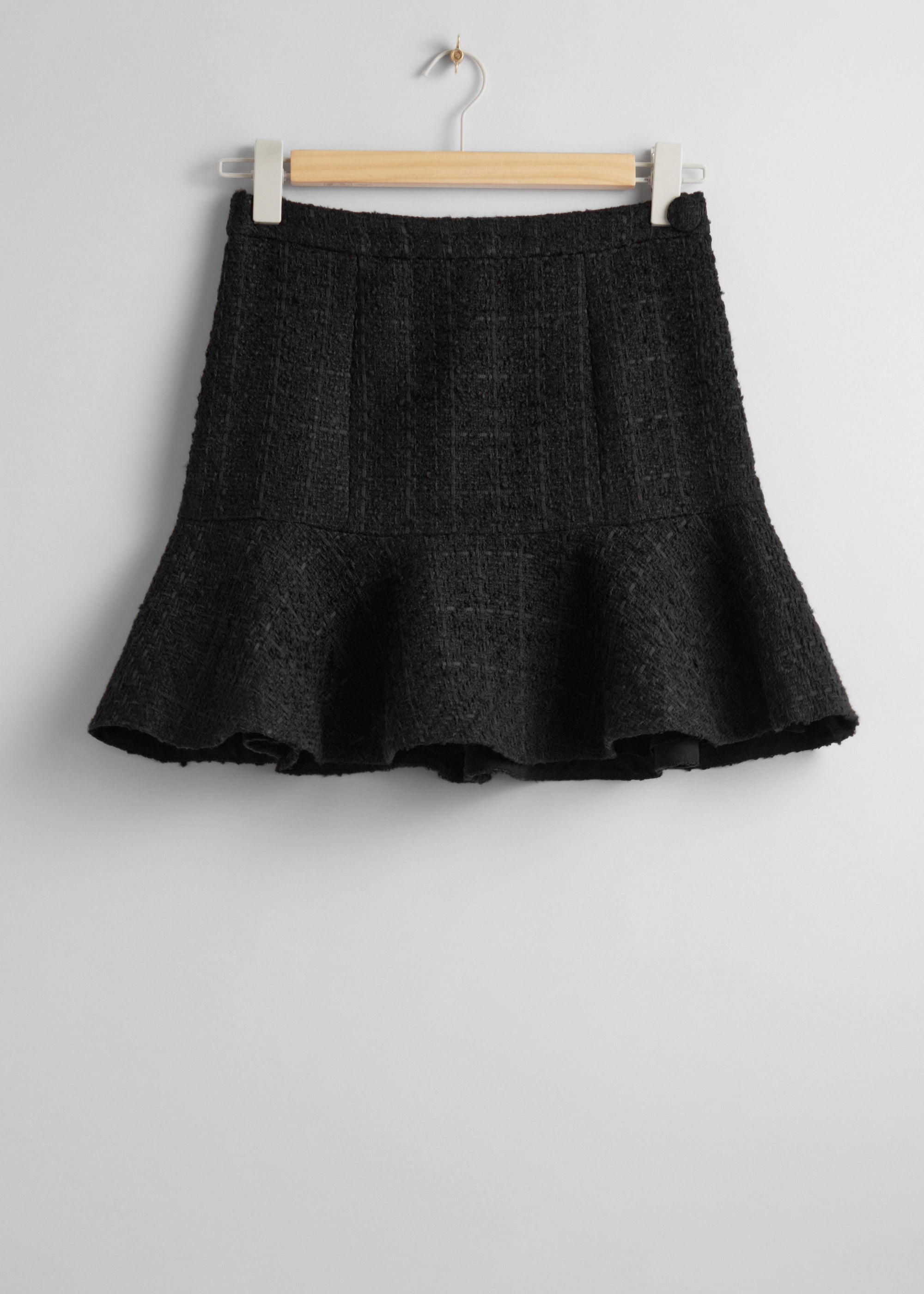 & Other Stories - Ruffle Tweed Mini Skirt - Black -