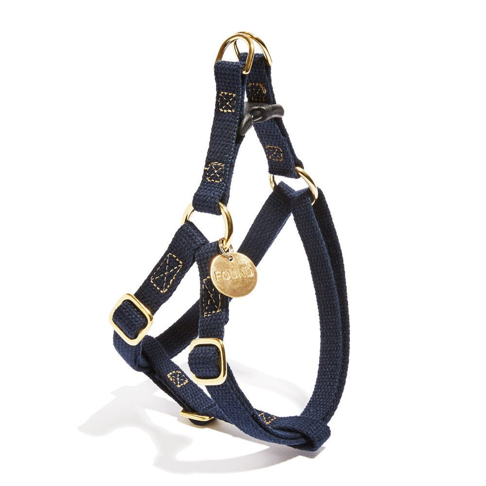 Cotton Rope Dog &amp; Cat Harness - Navy/Gold