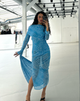 Hydra Printed Draped Mesh Dress