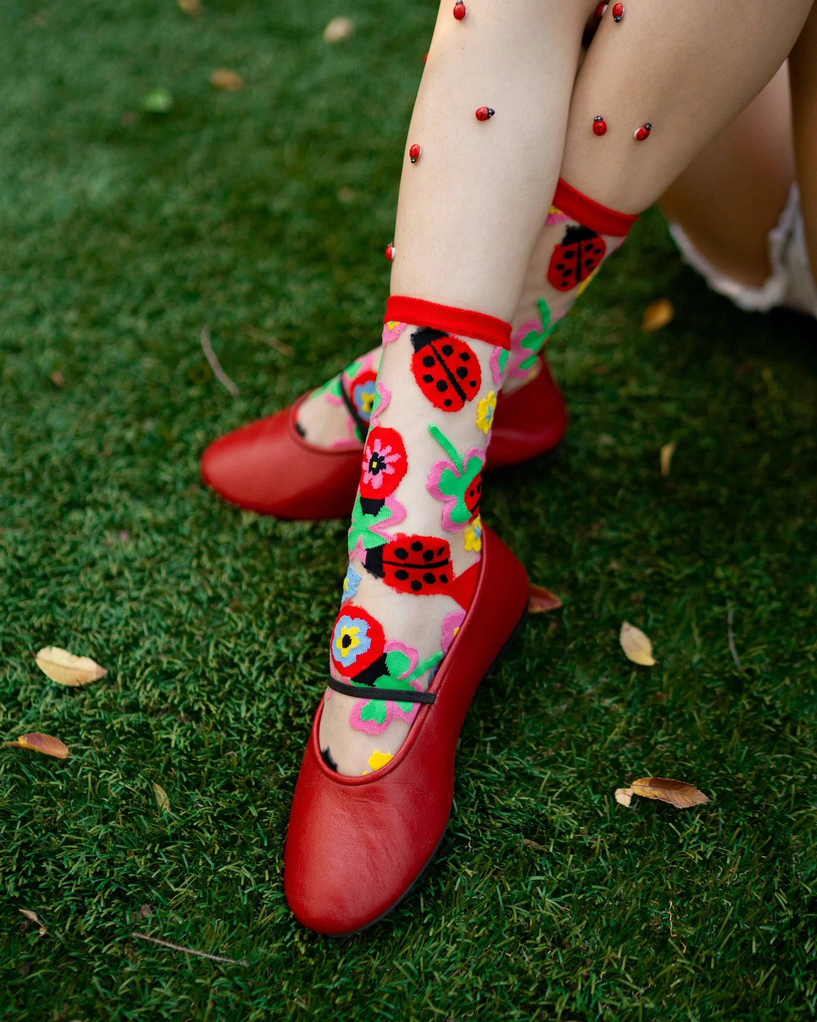 Sock Candy - Lucky Ladybug Sheer Crew Sock -