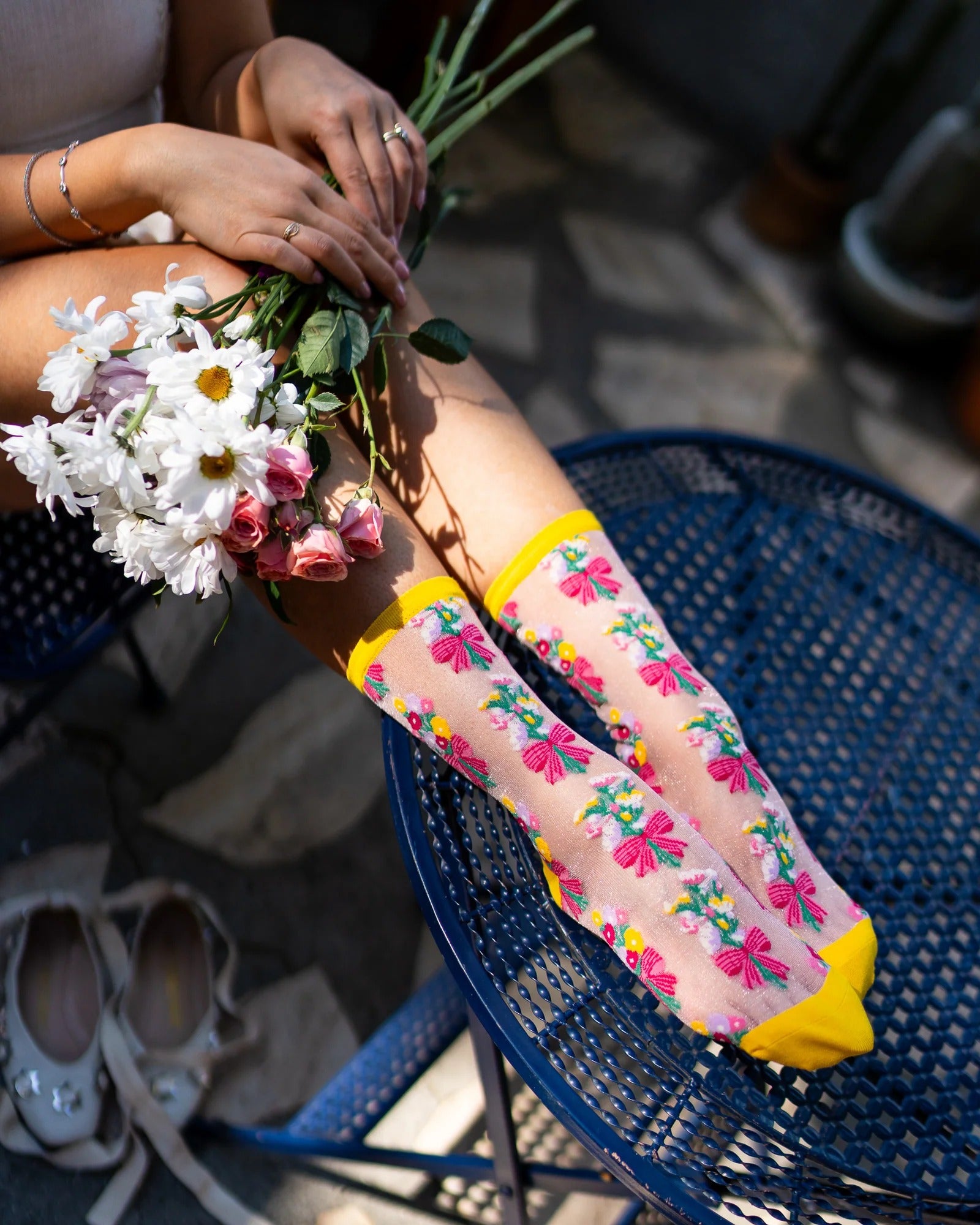 Sock Candy - Bouquets All Day Shimmer Sheer Crew Sock -