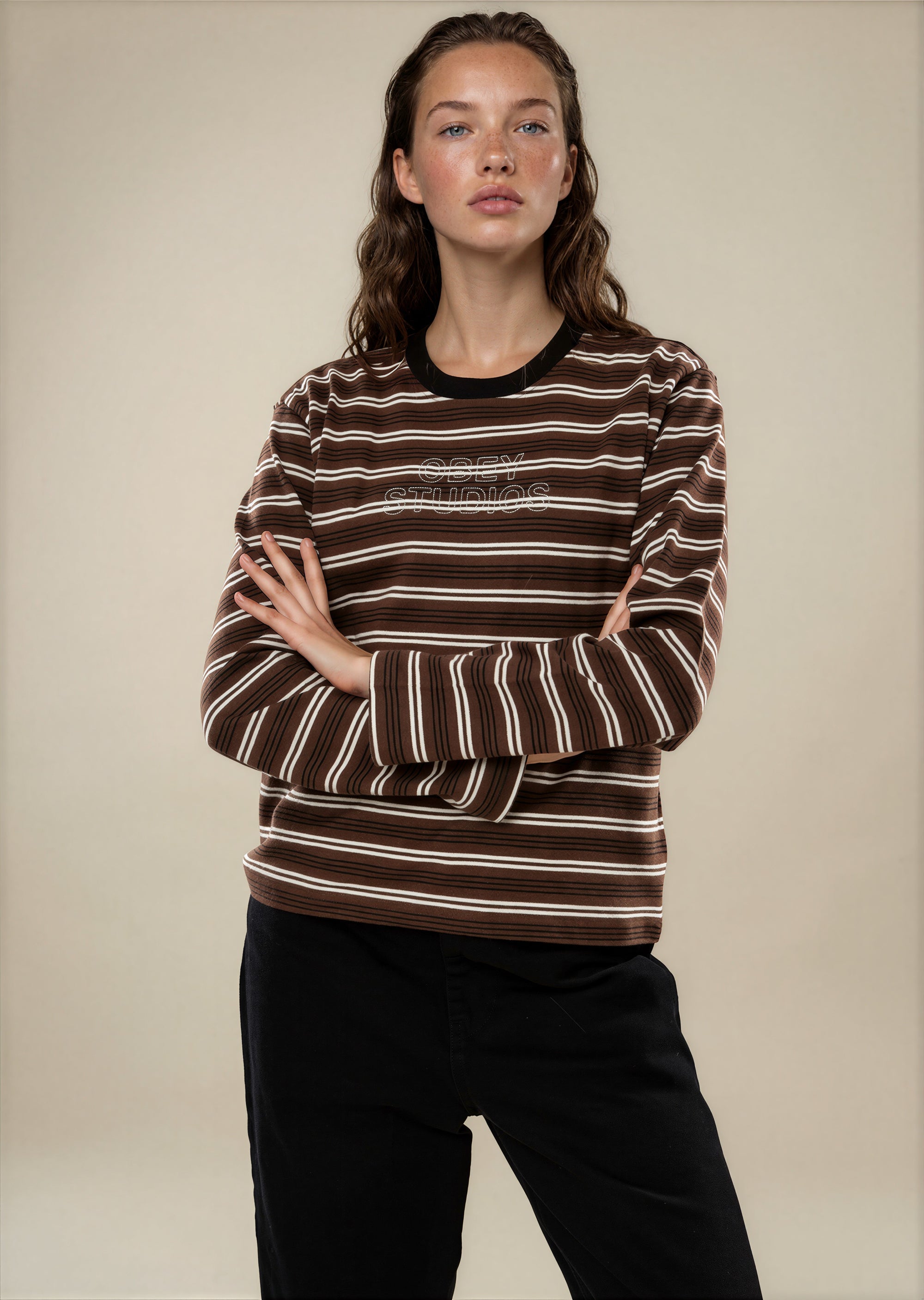 Obey - Louie Stripe Long Sleeve - Mushroom Multi -