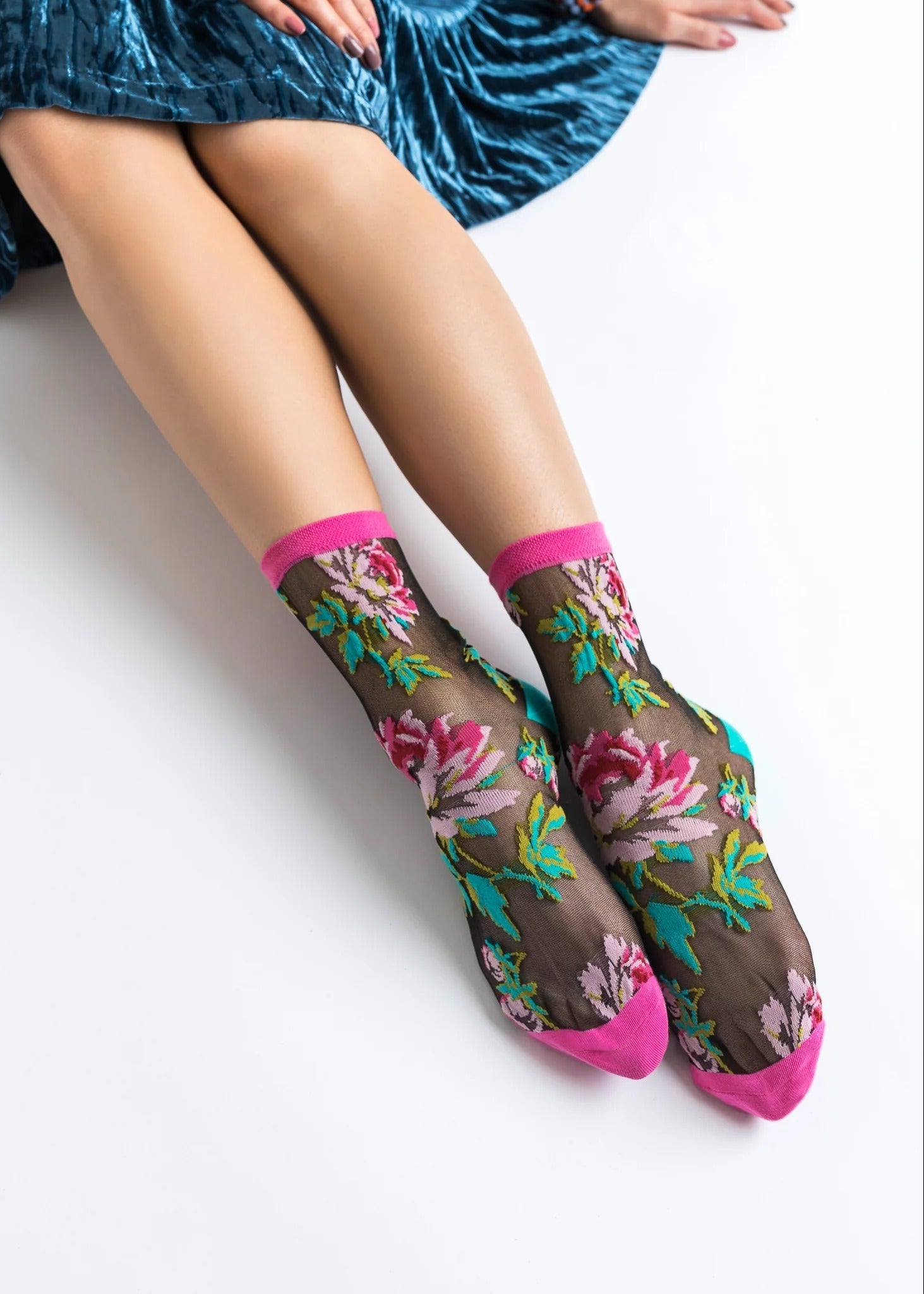 Sock Candy - English Rose Black Sheer Crew Sock -