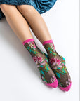 Sock Candy - English Rose Black Sheer Crew Sock -