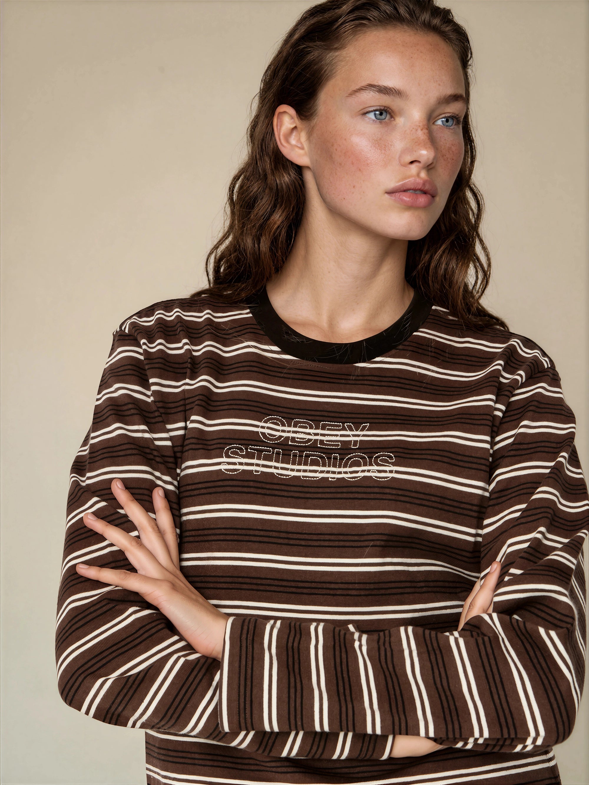 Obey - Louie Stripe Long Sleeve - Mushroom Multi -