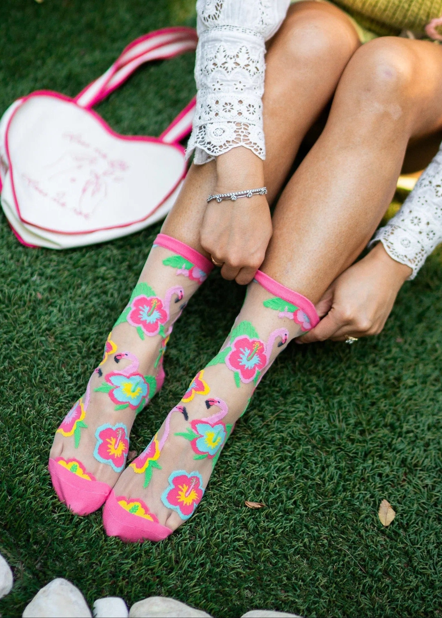 Sock Candy - Flamingo Floral Sheer Crew Sock -