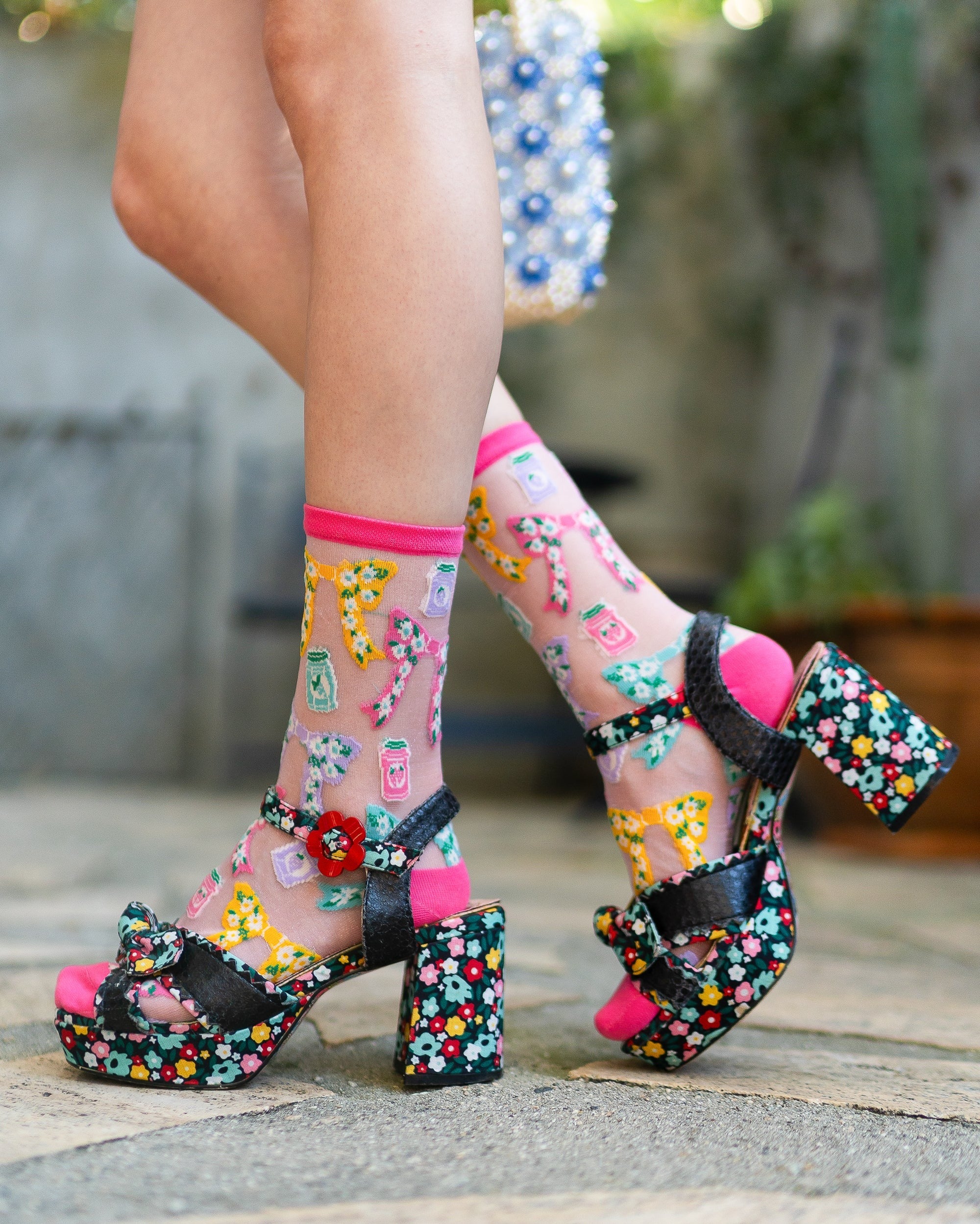 Sock Candy - Bouquets All Day Shimmer Sheer Crew Sock -