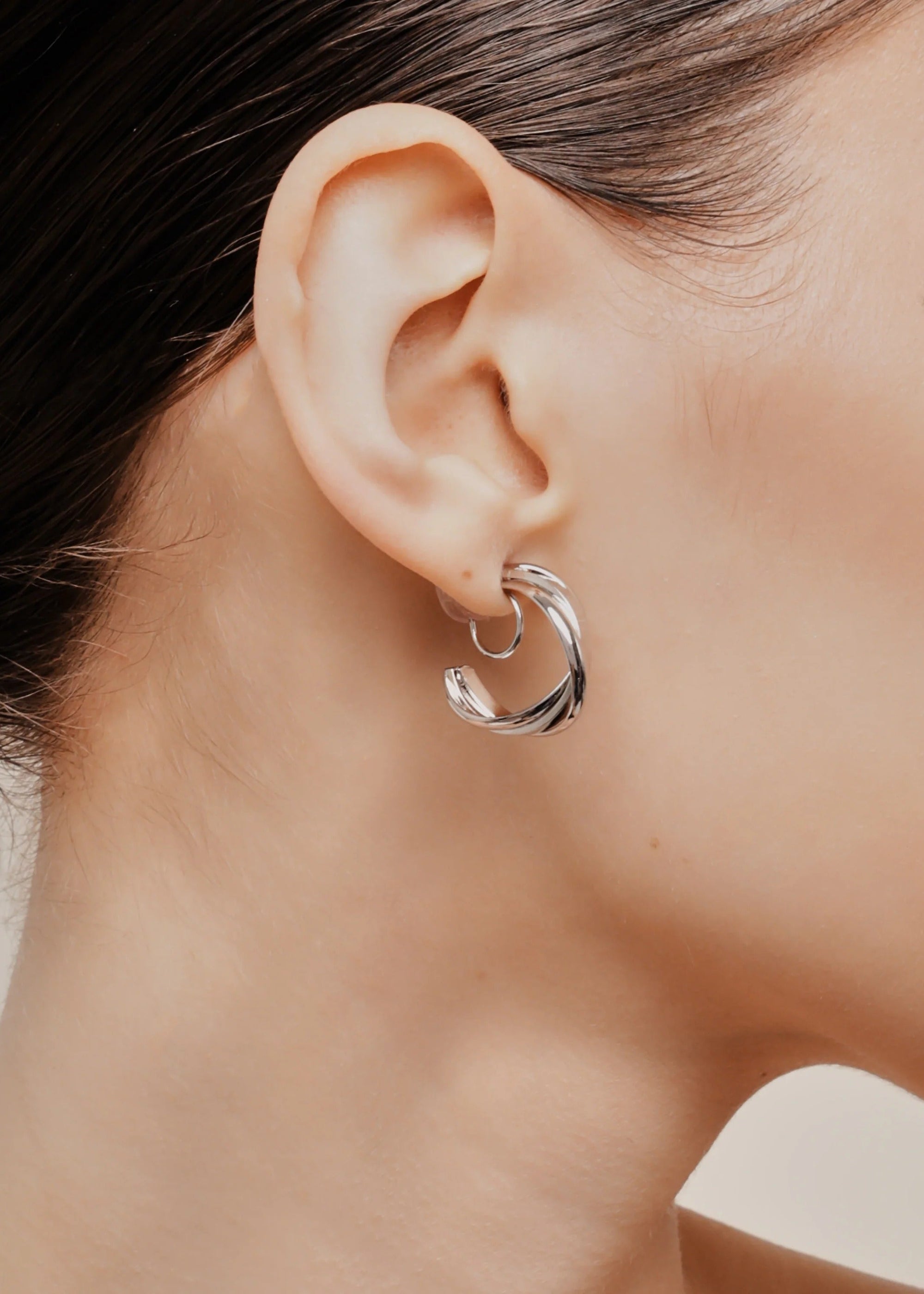 Aiori - Trinity Hoop Clip On Earrings - Silver -