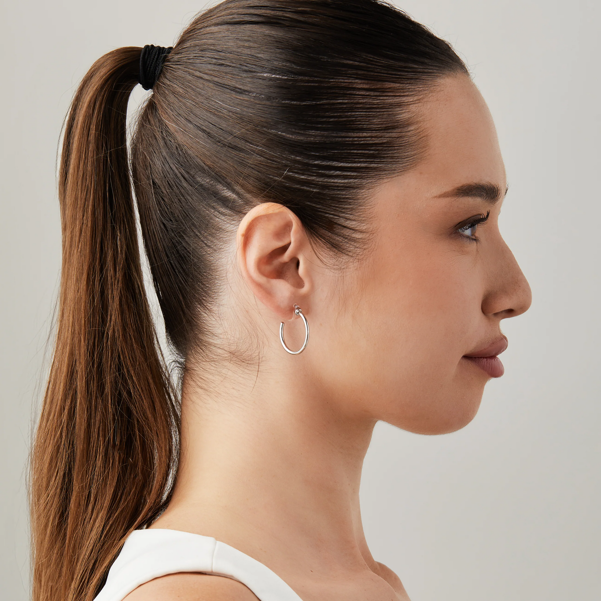 Aiori - Medium Thin Hoop Clip On Earrings - Silver -