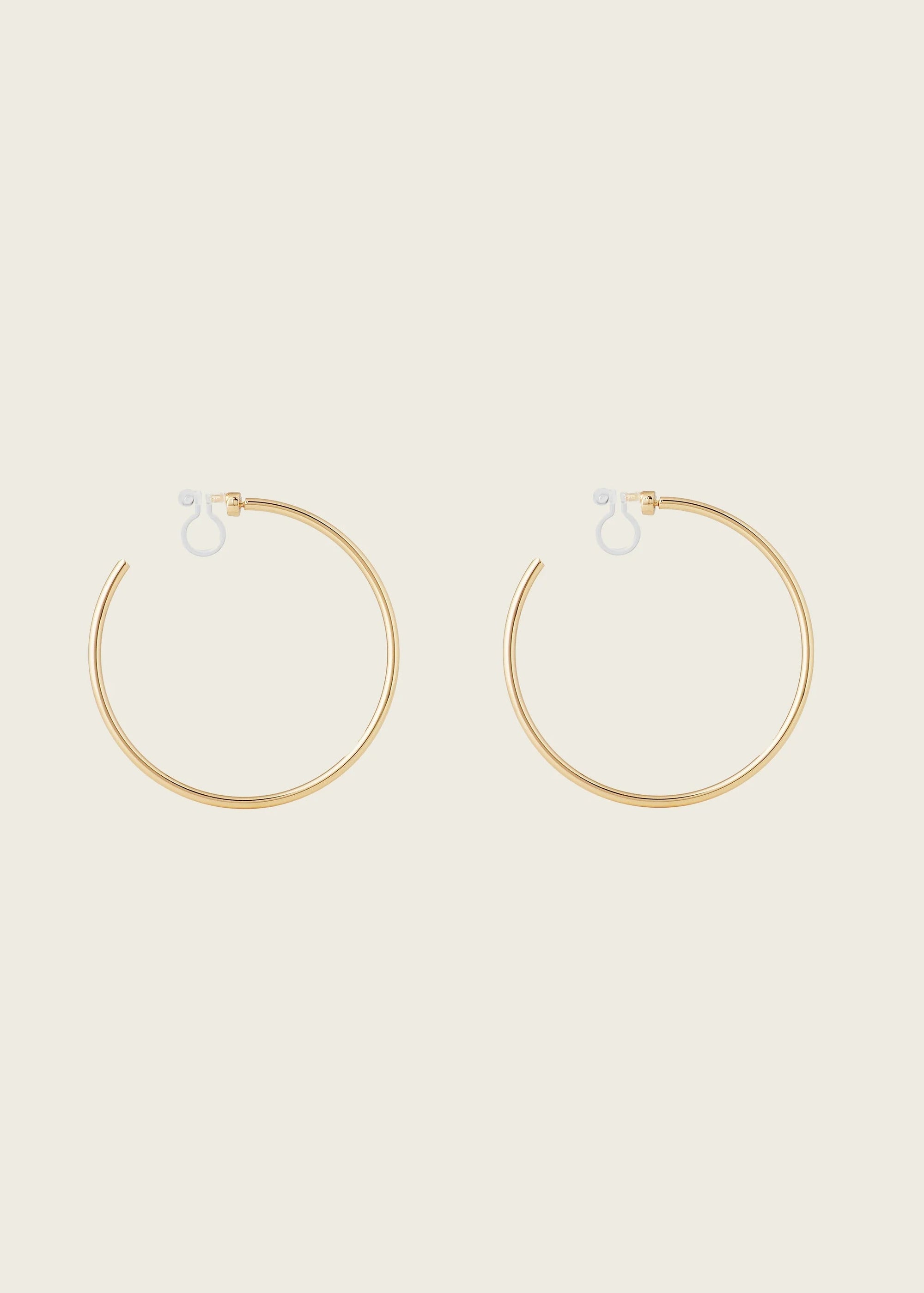 Aiori - Large Thin Hoop Clip On Earrings - Gold Rotating Invisible Resin -