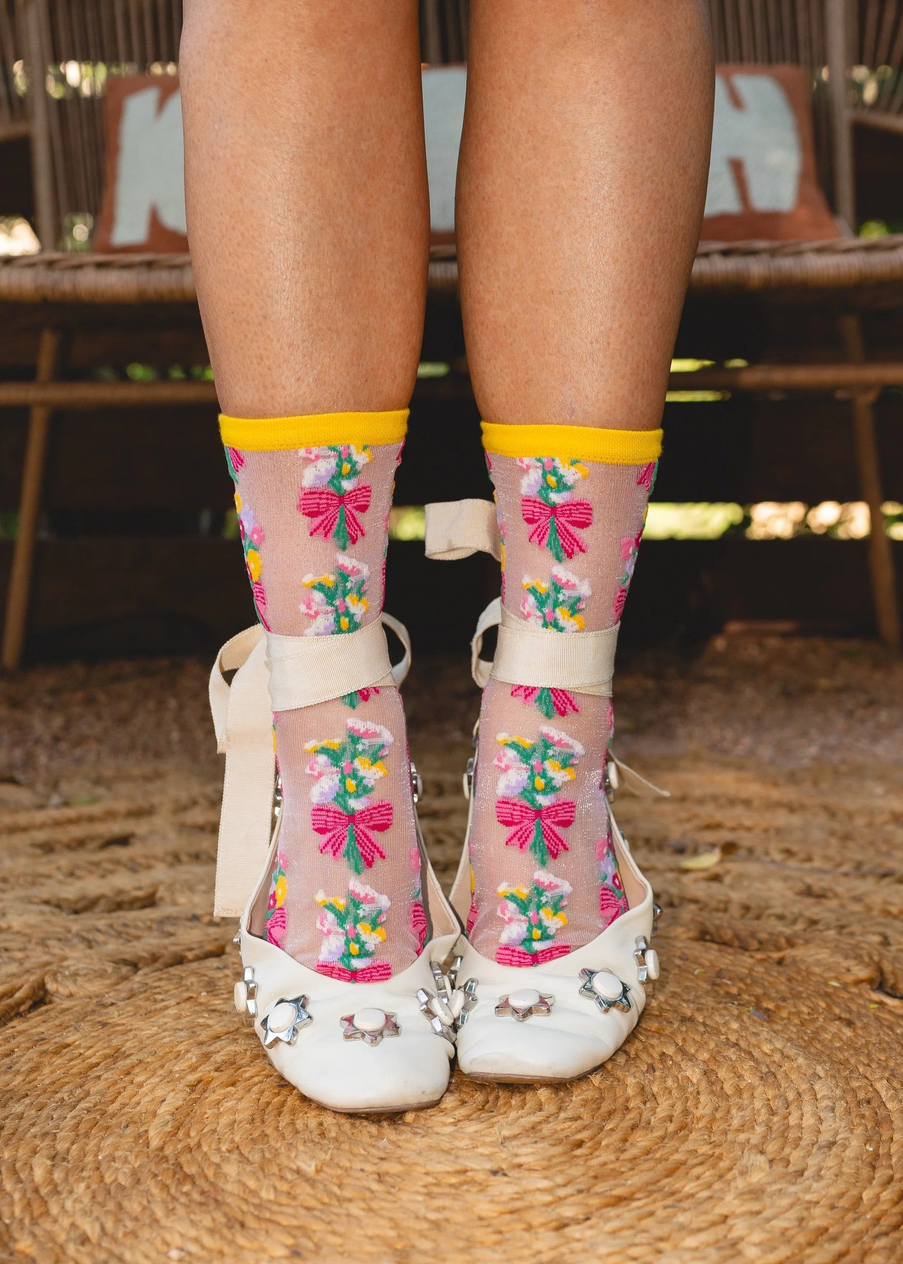 Sock Candy - Bouquets All Day Shimmer Sheer Crew Sock -
