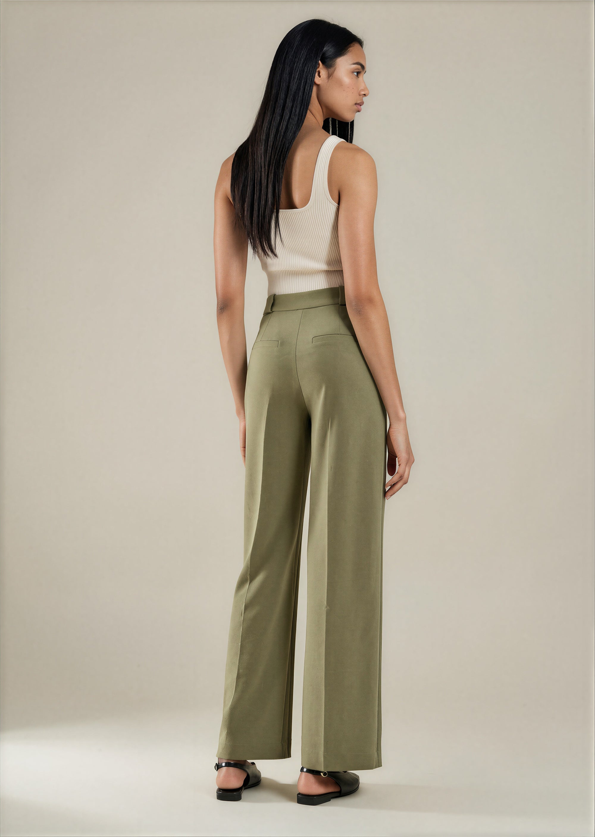 &amp; Other Stories - Wide Press Crease Trousers - Khaki -