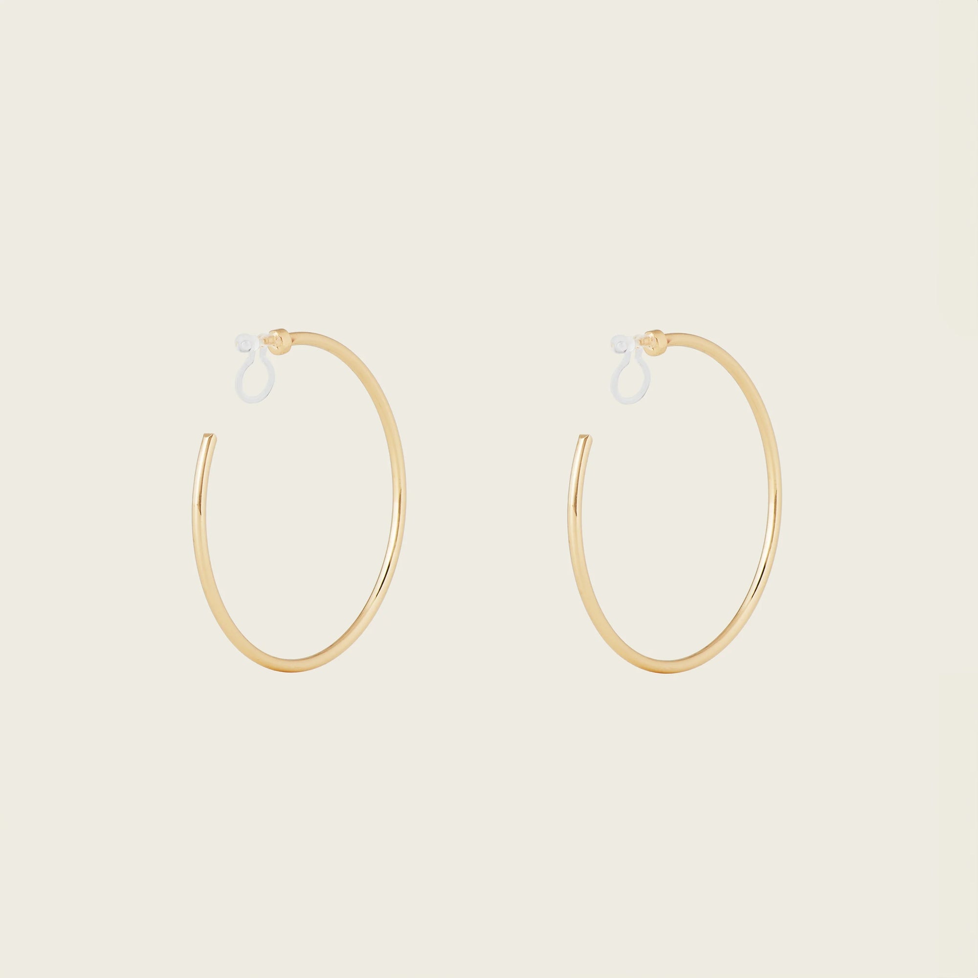 Aiori - Large Thin Hoop Clip On Earrings - Gold Rotating Invisible Resin -