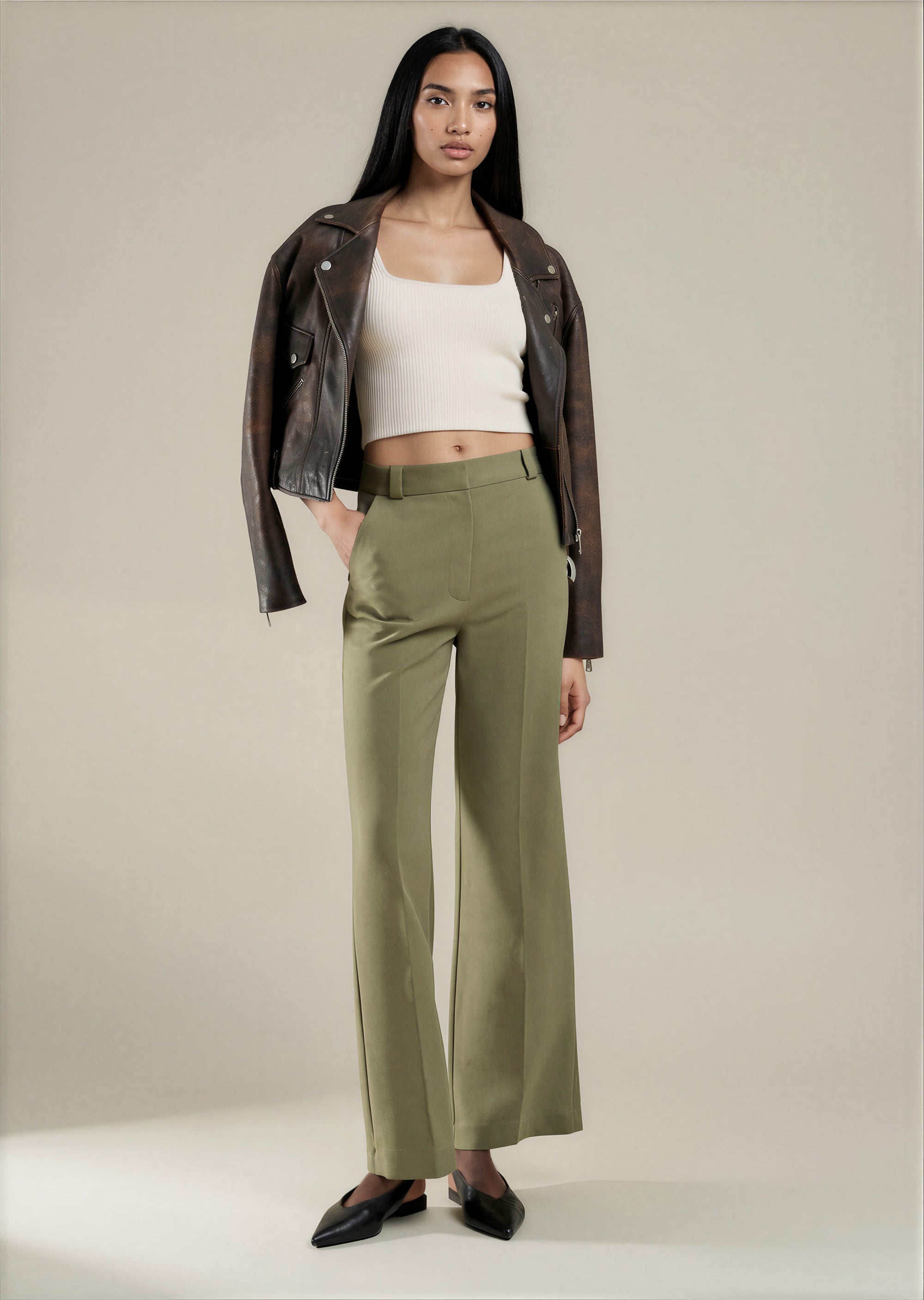 &amp; Other Stories - Wide Press Crease Trousers - Khaki -