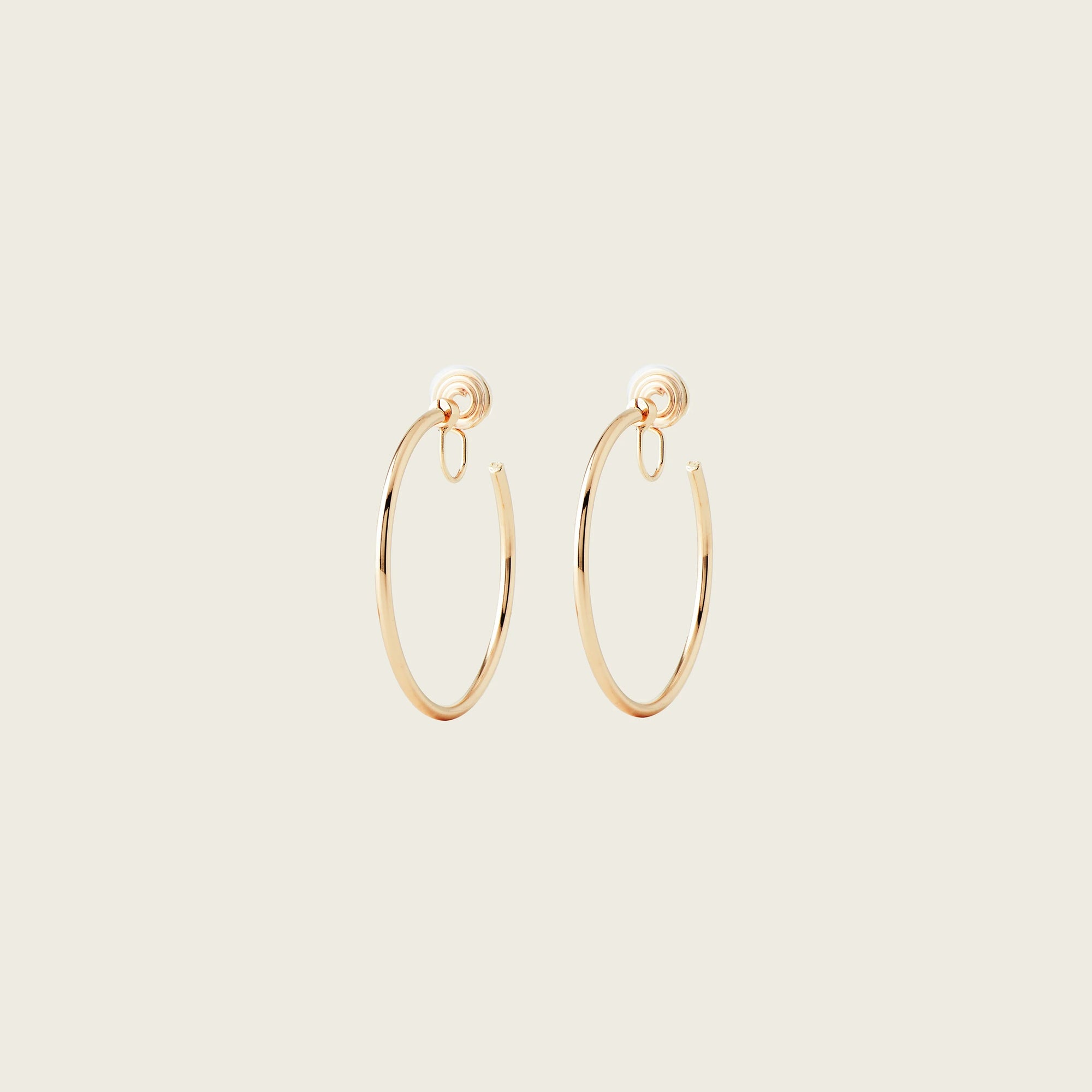 Aiori - Large Thin Hoop Clip On Earrings - Gold Rotating Invisible Resin -