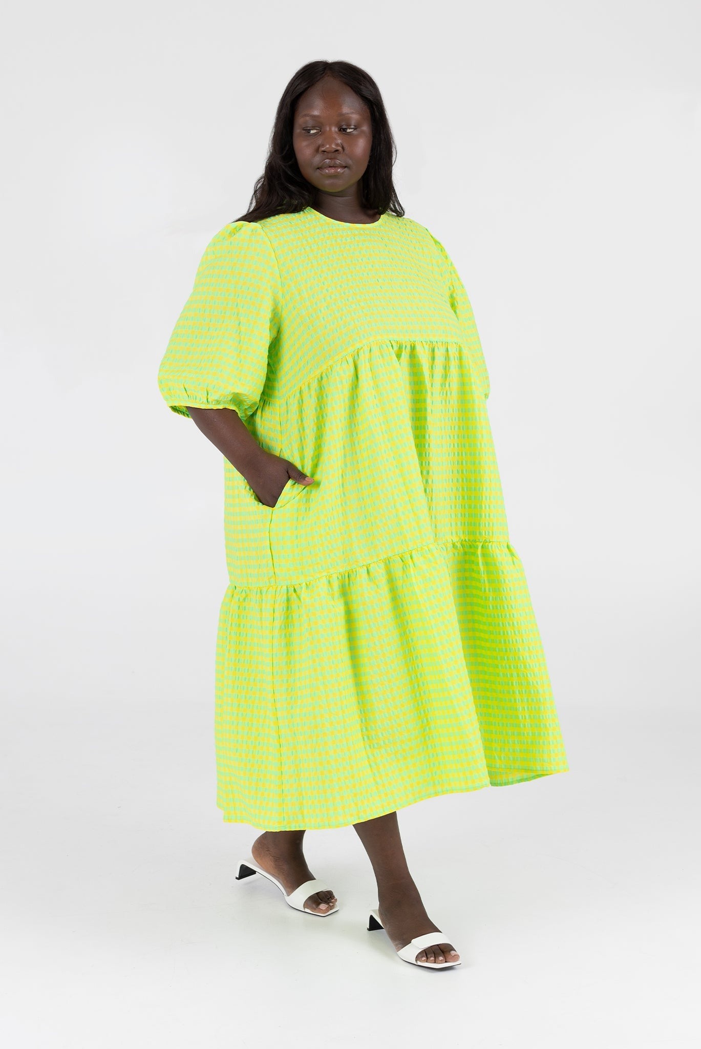WRAY - Rosemary Dress - Acid Apple Gingham -