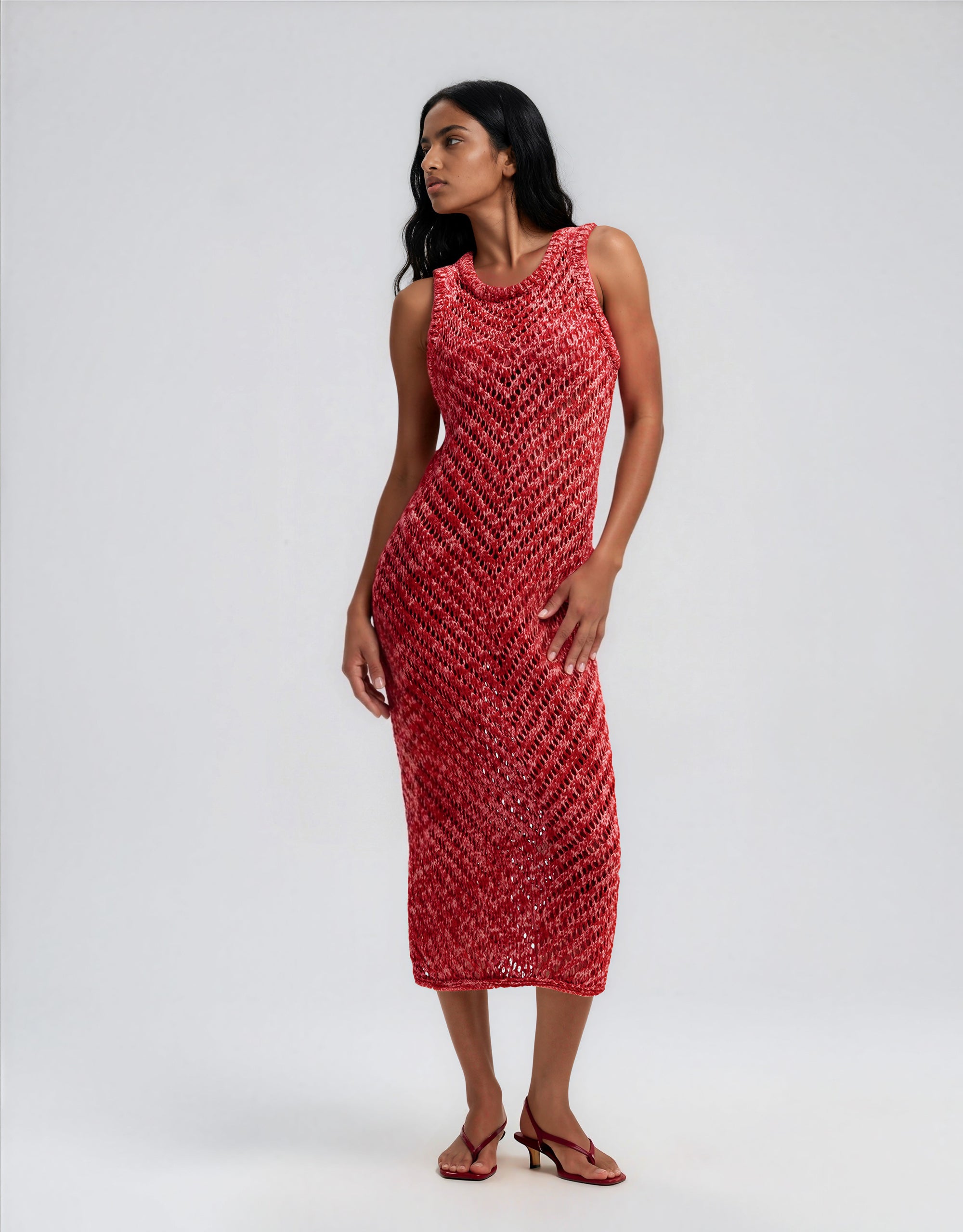 & Other Stories crochet knit maxi dress in pink and red twist