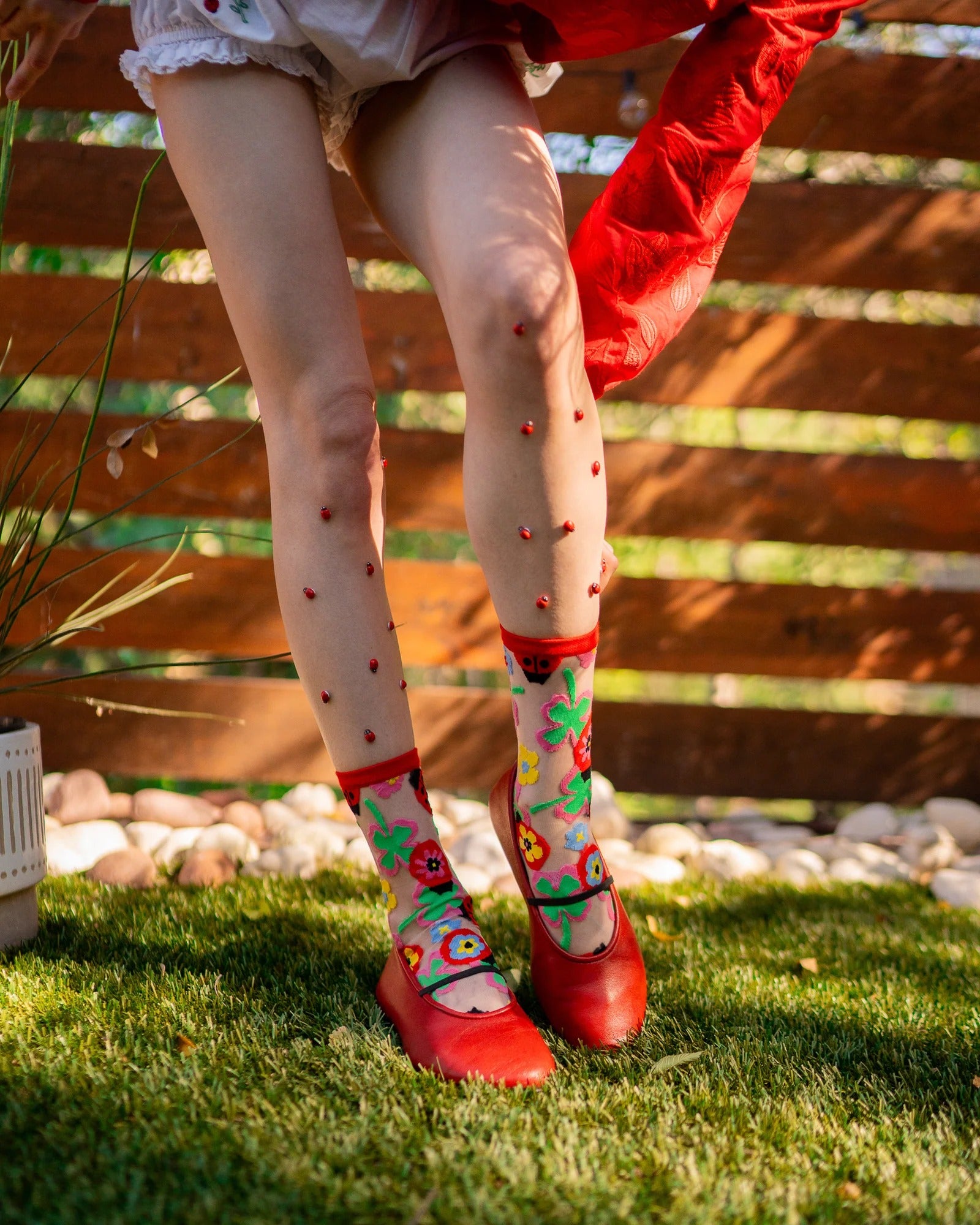Sock Candy - Lucky Ladybug Sheer Crew Sock -