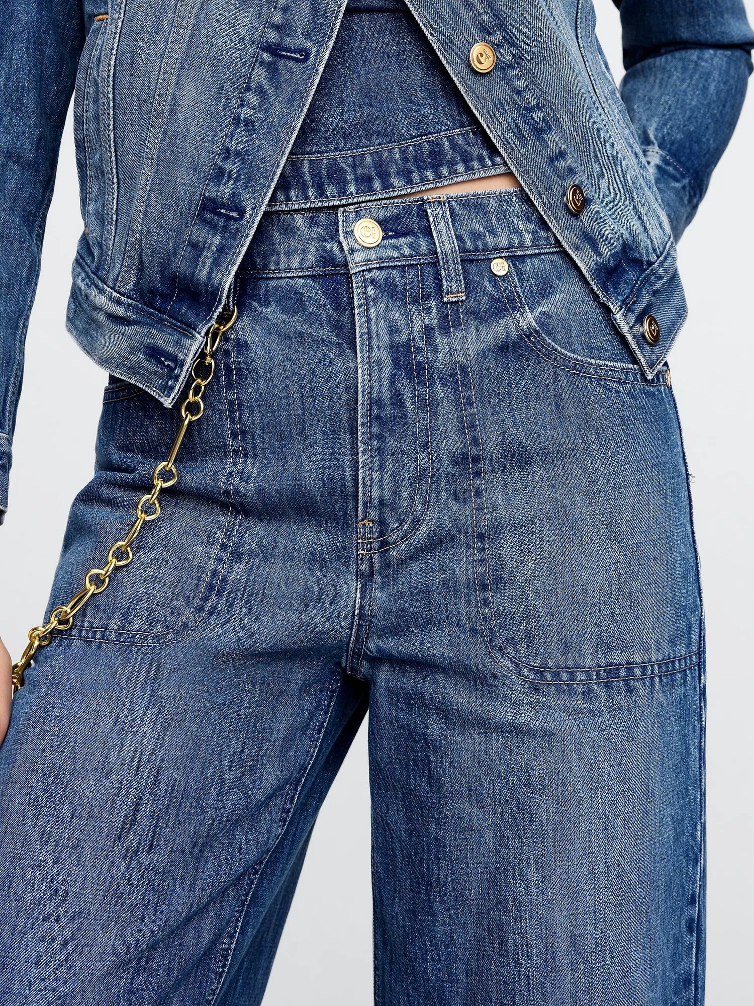 Cult Gaia x Gap - High Rise Stride Chain Jeans - Medium Indigo -