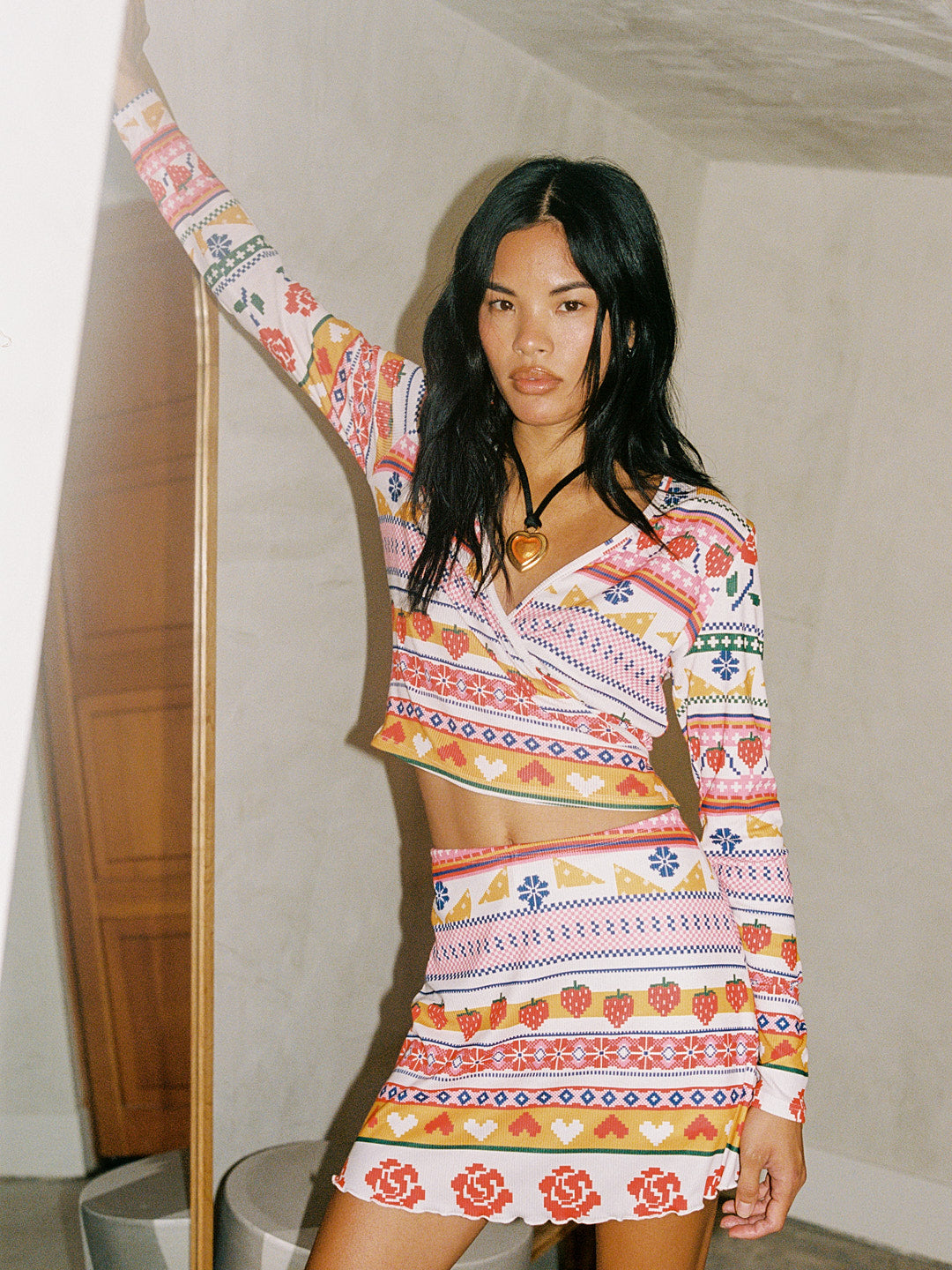 Lisa Says Gah - Lucille Wrap Top Long Sleeve - Snow Fair Isle -