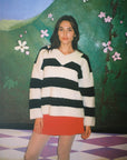 Lisa Says Gah - Coby V-Neck Sweater - Black/White Stripes -